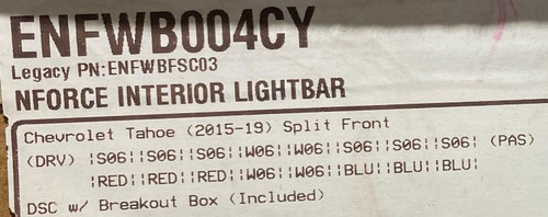 SoundOff nForce Interior Rear Facing LED Light Bar, Single Color per lighthead, RED Driver / BLUE Passenger, with Center Takedowns, 2015-2020 Tahoe, ENFWB004CY